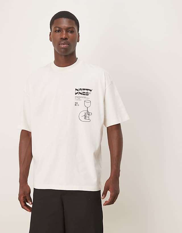Asos ASOS DESIGN Boxy Oversized T-shirt With Drinks Graphic In Cream