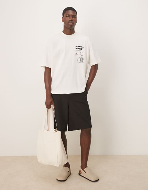 Asos ASOS DESIGN Boxy Oversized T-shirt With Drinks Graphic In Cream