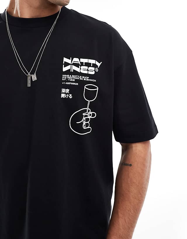 Asos ASOS DESIGN Boxy Oversized T-shirt With Drinks Graphic In Black