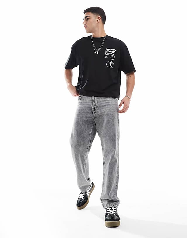 Asos ASOS DESIGN Boxy Oversized T-shirt With Drinks Graphic In Black