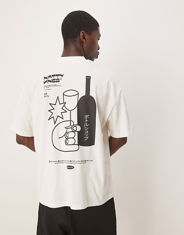 asos ASOS DESIGN boxy oversized t-shirt with drinks graphic in cream