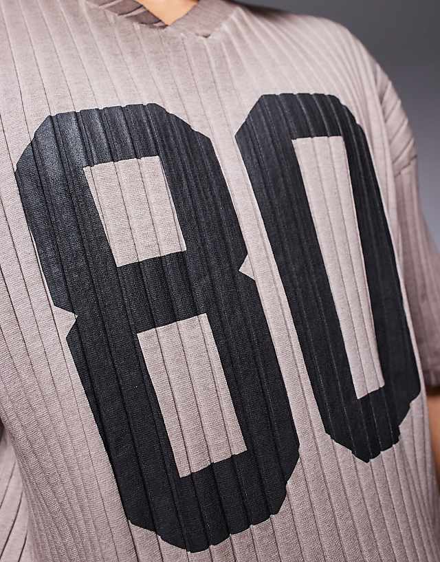 Asos ASOS DESIGN Boxy Oversized T-shirt With Dropped Shoulder And Number Graphic In Washed Brown Rib