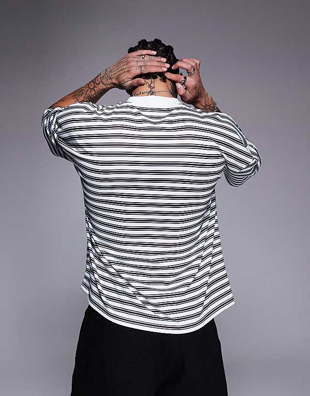 Asos ASOS DESIGN Boxy Oversized T-shirt With Dropped Shoulder And Chest Embroidery In Black And White Stripe