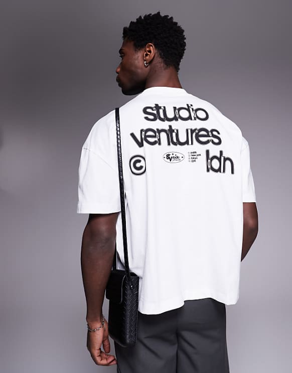 asos ASOS DESIGN boxy oversized t-shirt with dropped shoulder and text graphic in white