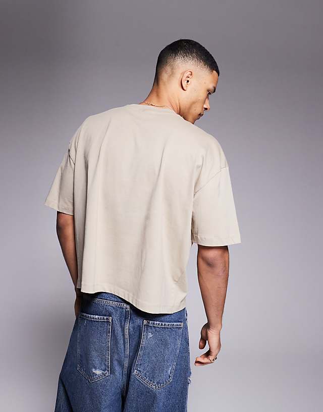 Asos ASOS DESIGN Boxy Oversized T-shirt With Floral Front Print In Beige