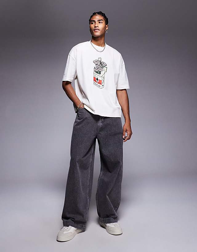 Asos ASOS DESIGN Boxy Oversized T-shirt With Flower Graphic In Off White