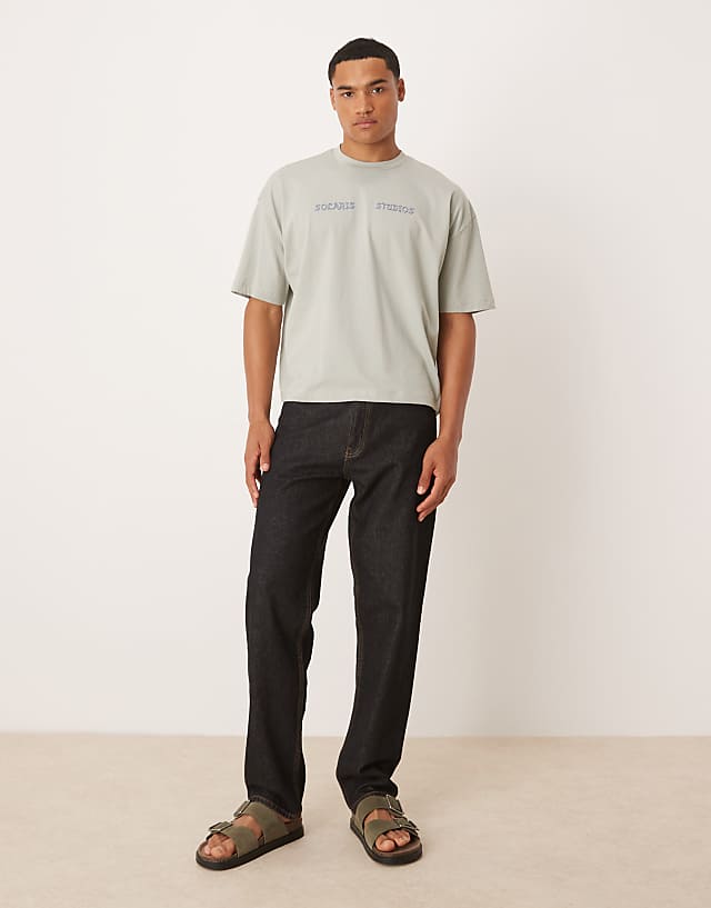 Asos ASOS DESIGN Boxy Oversized T-shirt With Front And Back Text Graphic In Light Grey