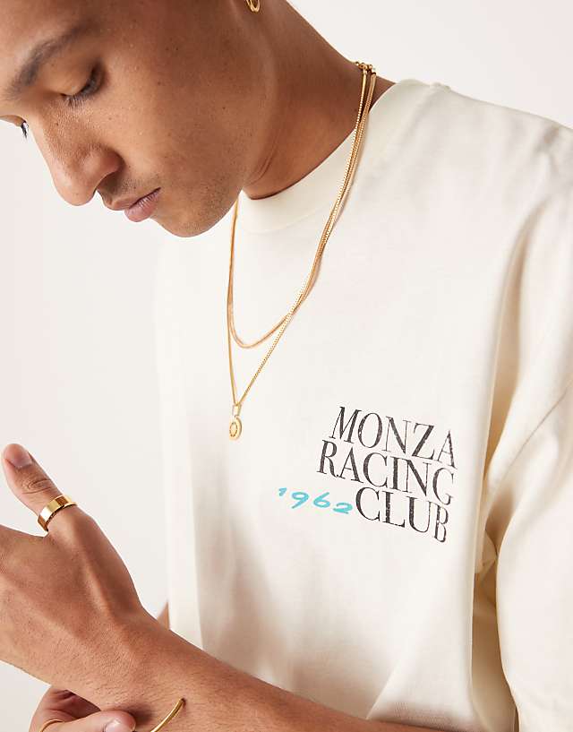 Asos ASOS DESIGN Boxy Oversized T-shirt With Front And Back Print In Off White