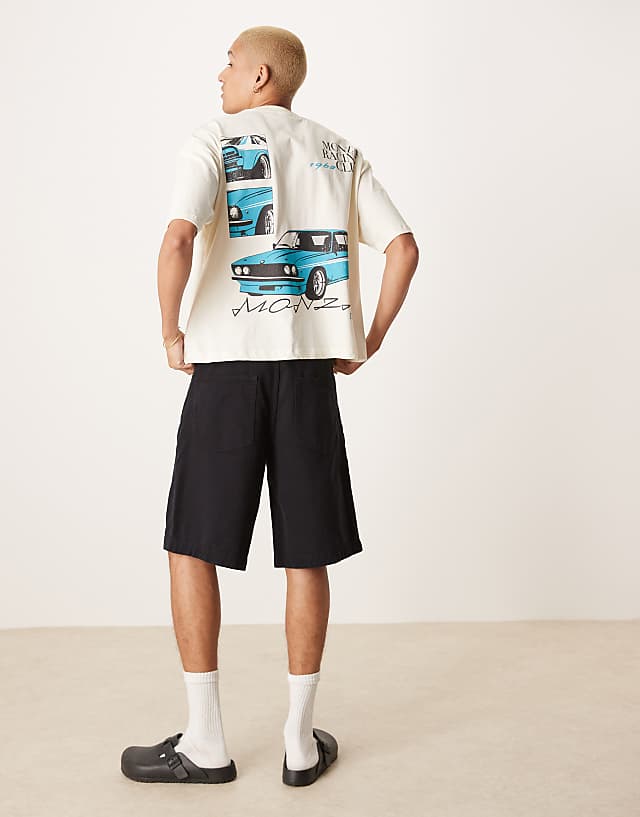 Asos ASOS DESIGN Boxy Oversized T-shirt With Front And Back Print In Off White