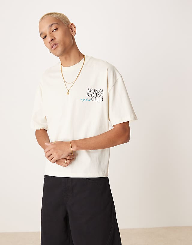 Asos ASOS DESIGN Boxy Oversized T-shirt With Front And Back Print In Off White