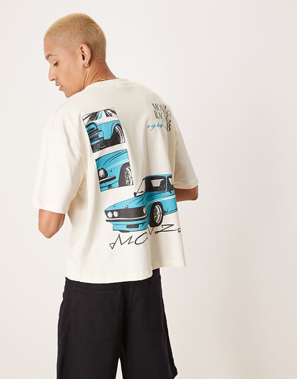 asos ASOS DESIGN boxy oversized t-shirt with front and back print in off white