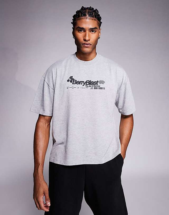 Asos ASOS DESIGN Boxy Oversized T-shirt With Front And Back Fruit Print In Grey Marl
