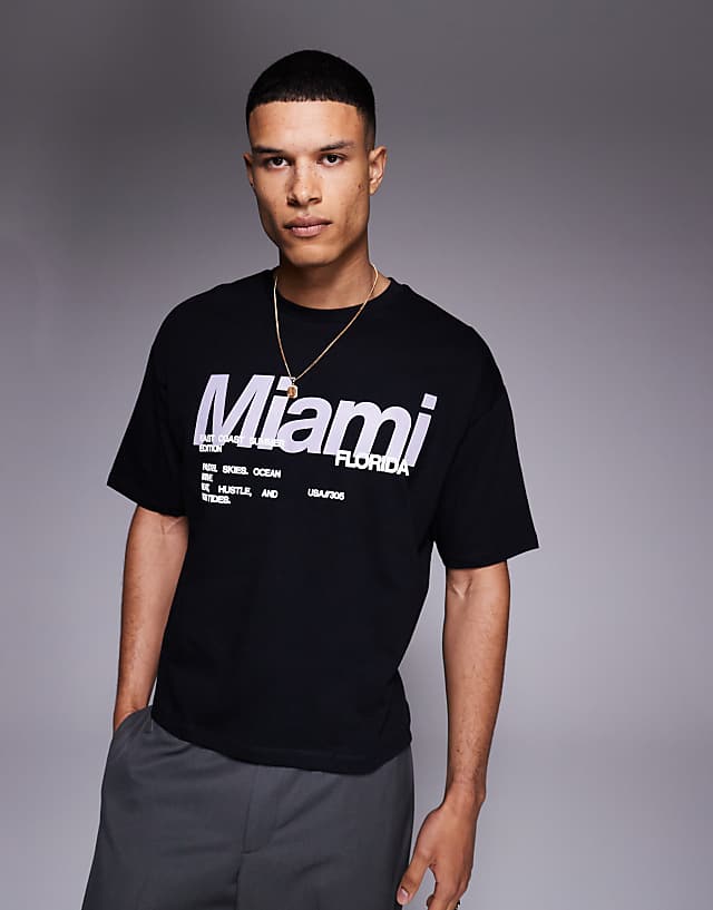 asos ASOS DESIGN boxy oversized t-shirt with front city print in black