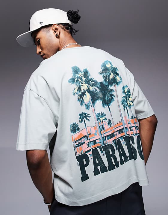 asos ASOS DESIGN boxy oversized t-shirt with front print in grey