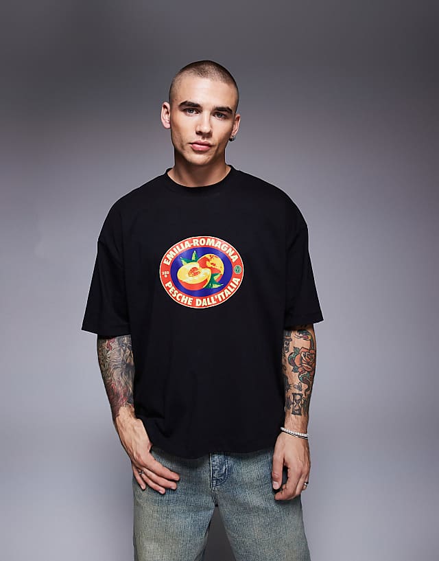 Asos ASOS DESIGN Boxy Oversized T-shirt With Fruit Graphic In Black