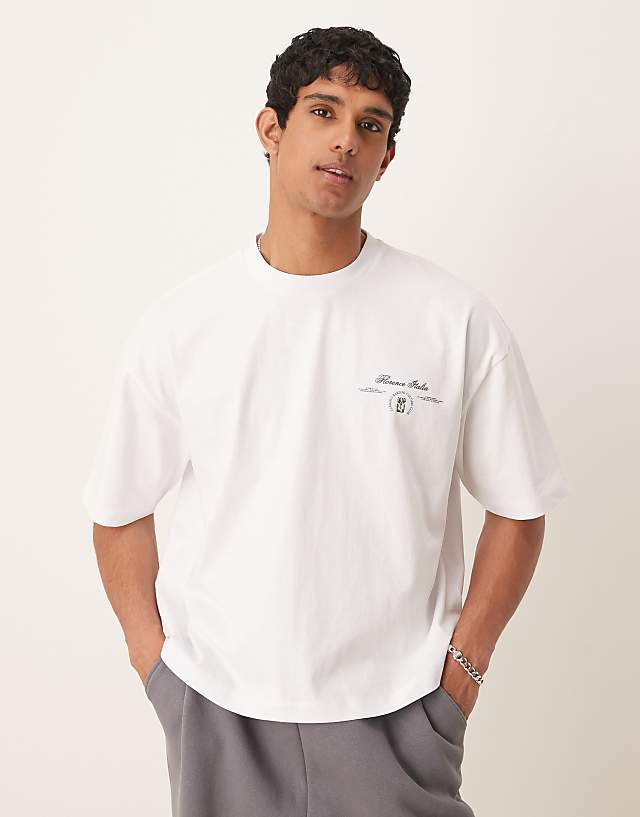Asos ASOS DESIGN Boxy Oversized T-shirt With Leaf Print In White