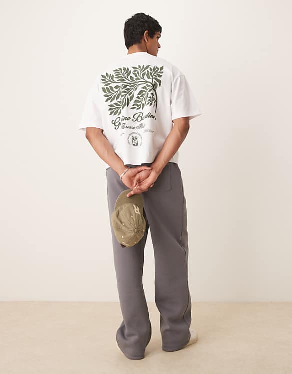 asos ASOS DESIGN boxy oversized t-shirt with leaf print in white