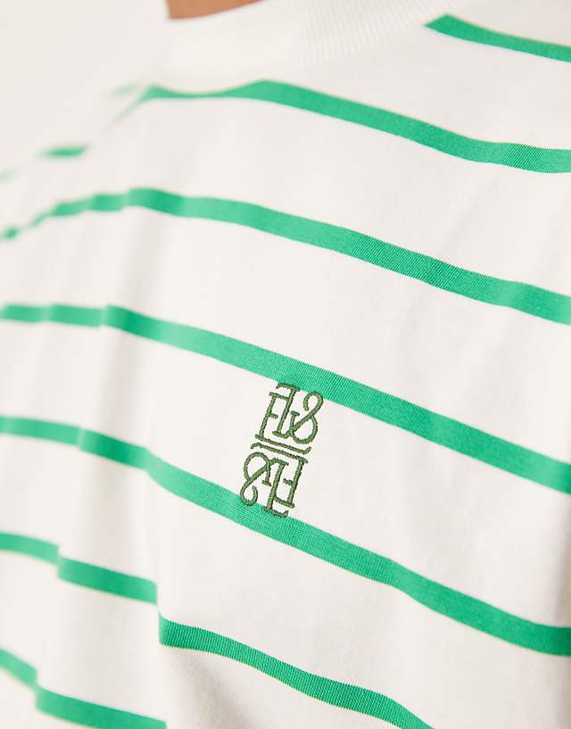 Asos ASOS DESIGN Boxy Oversized T-shirt With Logo Embroidery In Green And White Stripe