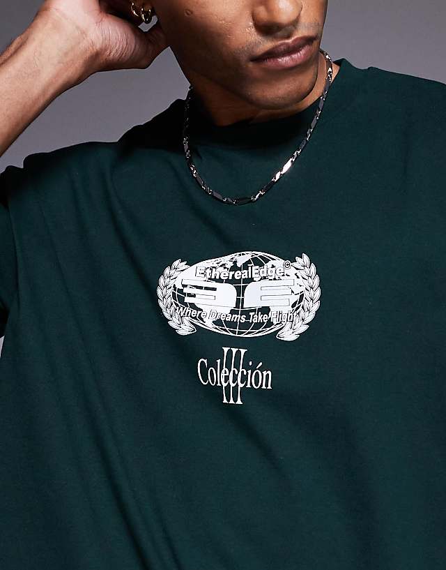 Asos ASOS DESIGN Boxy Oversized T-shirt With Los Angeles Graphic In Dark Green