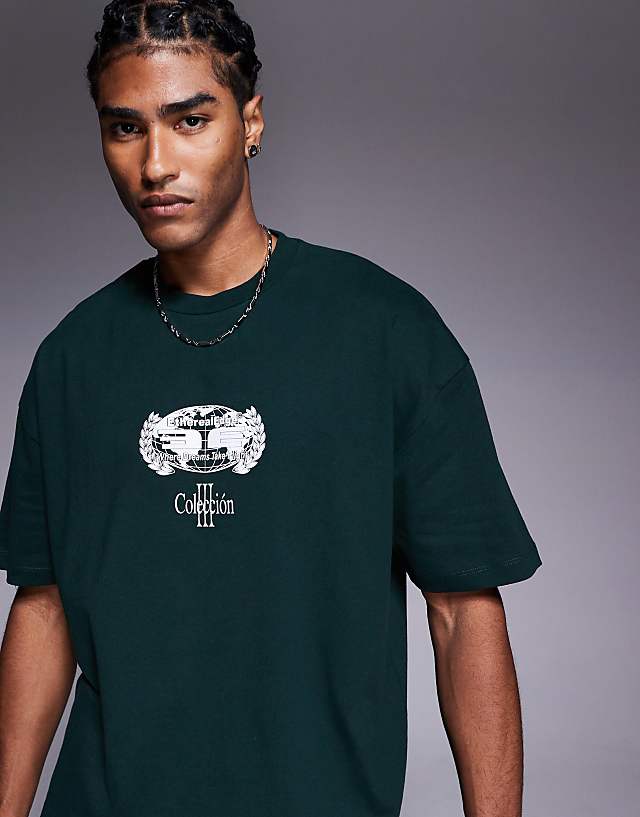 asos ASOS DESIGN boxy oversized t-shirt with Los Angeles graphic in dark green