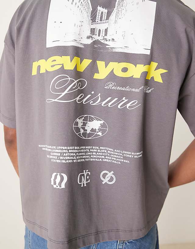 Asos ASOS DESIGN Boxy Oversized T-shirt With New York Graphic In Charcoal