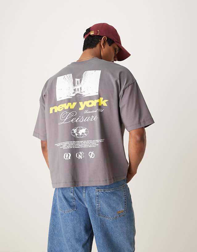asos ASOS DESIGN boxy oversized t-shirt with New York graphic in charcoal