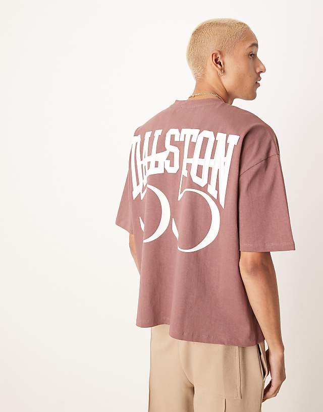 asos ASOS DESIGN boxy oversized t-shirt with number print in burgundy