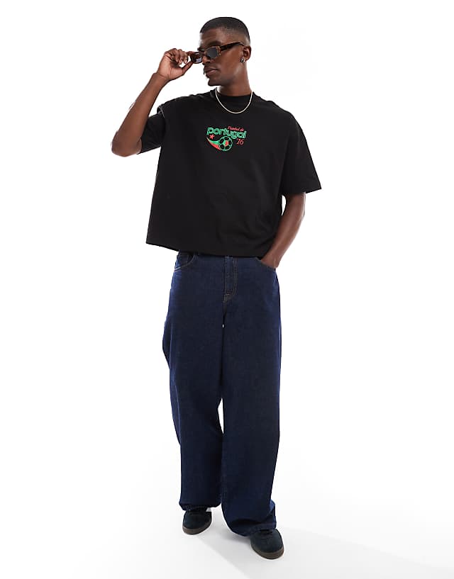 Asos ASOS DESIGN Boxy Oversized T-shirt With Portugal Sports Graphic In Black