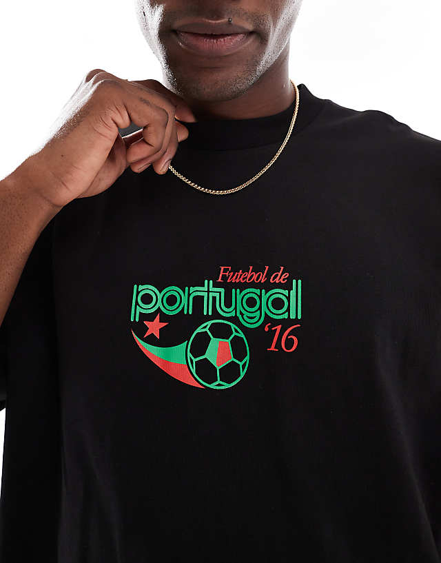 Asos ASOS DESIGN Boxy Oversized T-shirt With Portugal Sports Graphic In Black