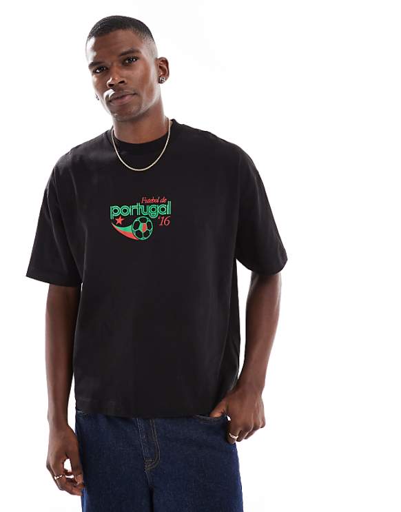 asos ASOS DESIGN boxy oversized t-shirt with Portugal sports graphic in black