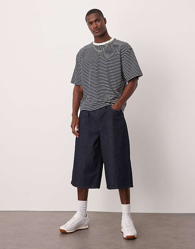 Asos ASOS DESIGN Boxy Oversized T-shirt With Print In Black And White Stripe