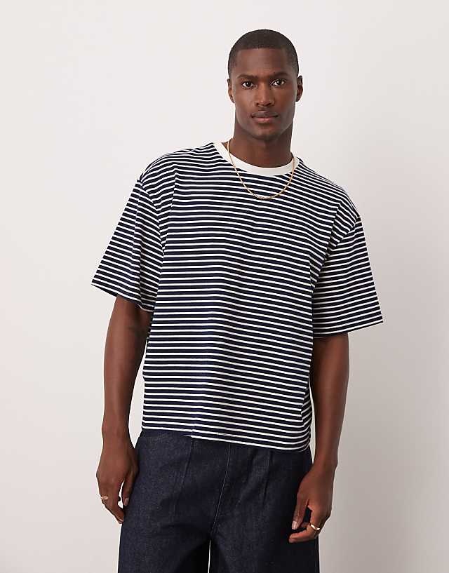 Asos ASOS DESIGN Boxy Oversized T-shirt With Print In Black And White Stripe