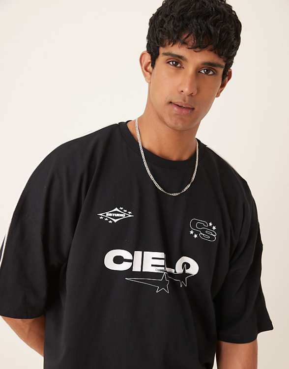 asos ASOS DESIGN boxy oversized t-shirt with print in black