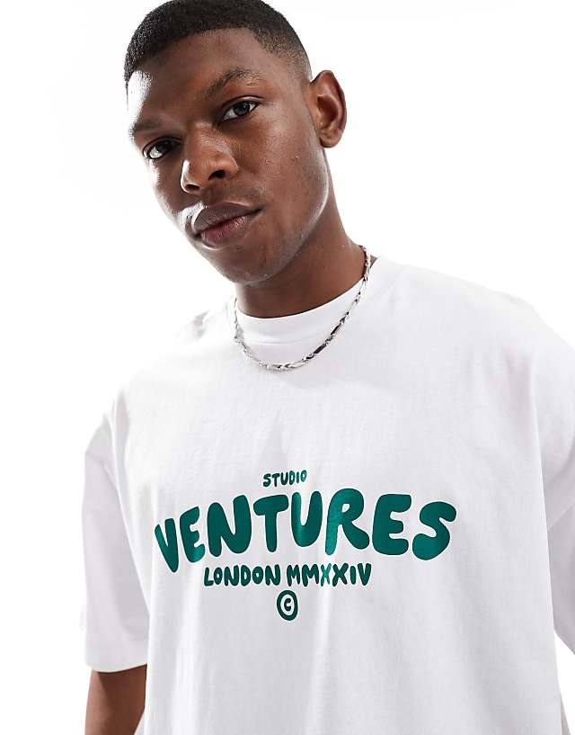asos ASOS DESIGN boxy oversized t-shirt with puff text graphic in white