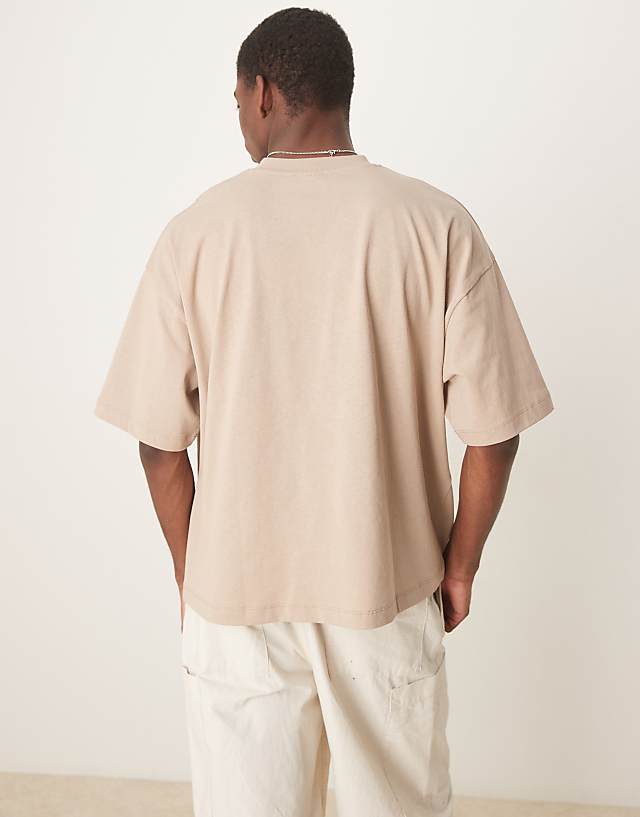 Asos ASOS DESIGN Boxy Oversized T-shirt With Running Club Graphic In Beige