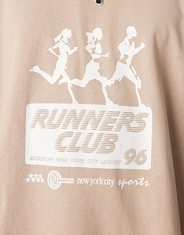 Asos ASOS DESIGN Boxy Oversized T-shirt With Running Club Graphic In Beige
