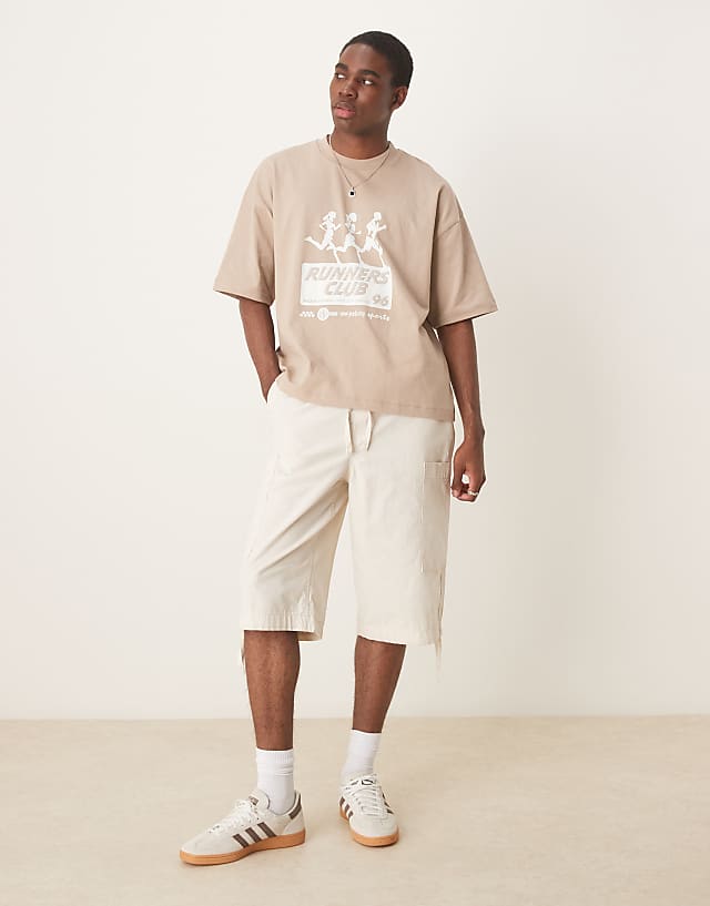 Asos ASOS DESIGN Boxy Oversized T-shirt With Running Club Graphic In Beige