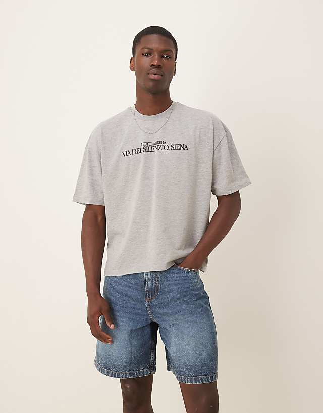 Asos ASOS DESIGN Boxy Oversized T-shirt With Scenic Graphic In Grey Marl