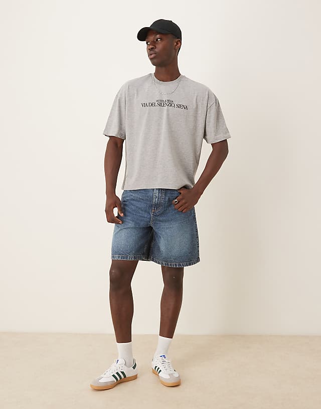 Asos ASOS DESIGN Boxy Oversized T-shirt With Scenic Graphic In Grey Marl