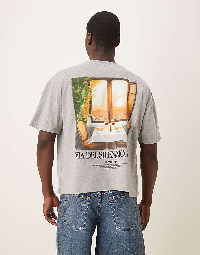 asos ASOS DESIGN boxy oversized t-shirt with scenic graphic in grey marl