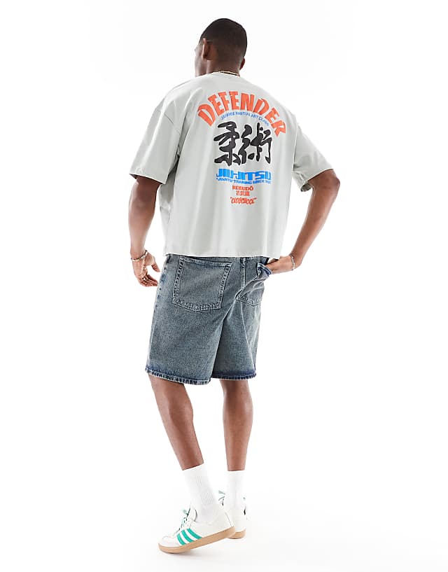 Asos ASOS DESIGN Boxy Oversized T-shirt With Souvenir Graphic In Light Grey