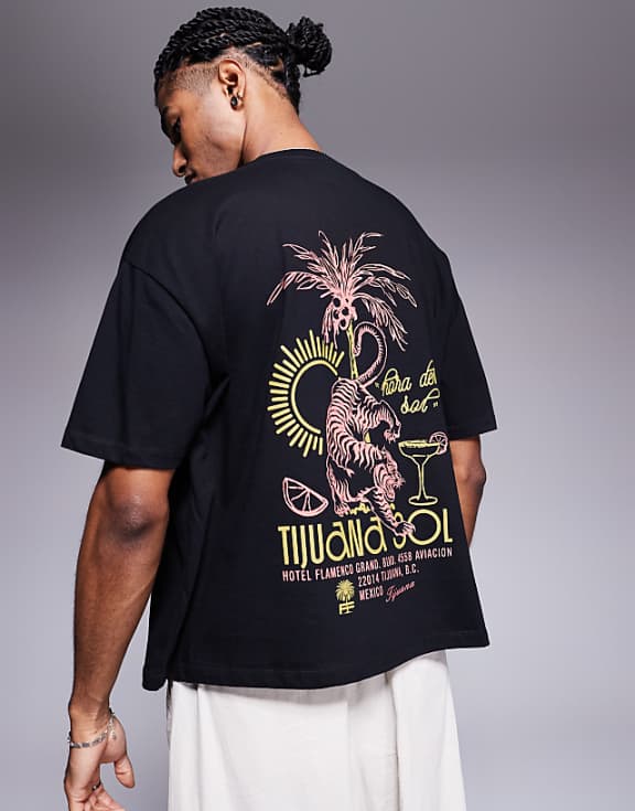 asos ASOS DESIGN boxy oversized t-shirt with souvenir graphic in black