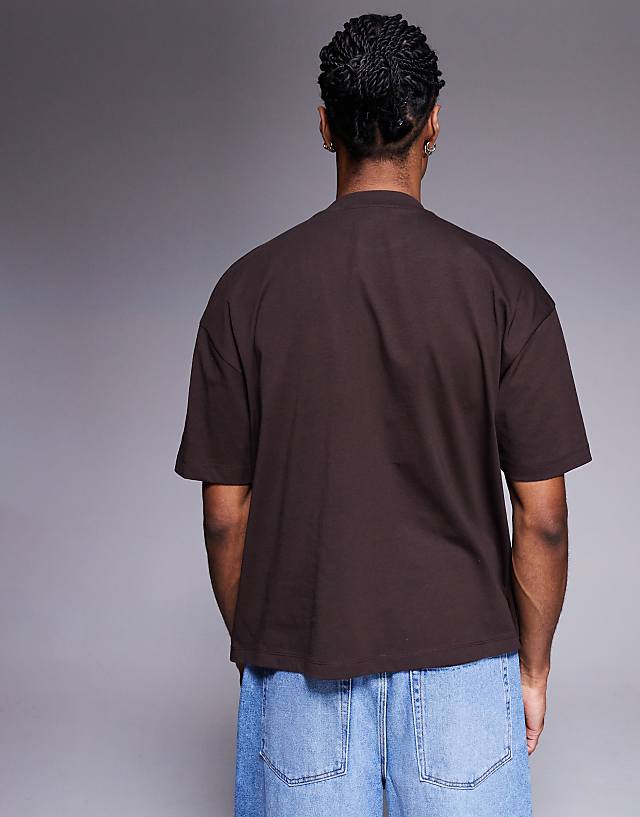 Asos ASOS DESIGN Boxy Oversized T-shirt With Sport Graphic In Brown
