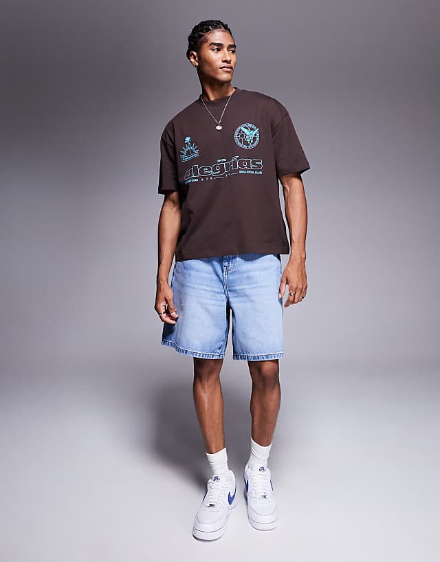 Asos ASOS DESIGN Boxy Oversized T-shirt With Sport Graphic In Brown