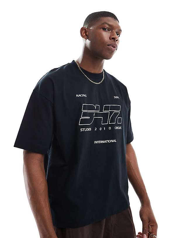 Asos ASOS DESIGN Boxy Oversized T-shirt With Sports Graphic In Black