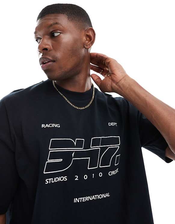 asos ASOS DESIGN boxy oversized t-shirt with sports graphic in black