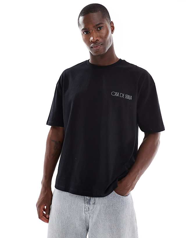 Asos ASOS DESIGN Boxy Oversized T-shirt With Summer Graphic In Black