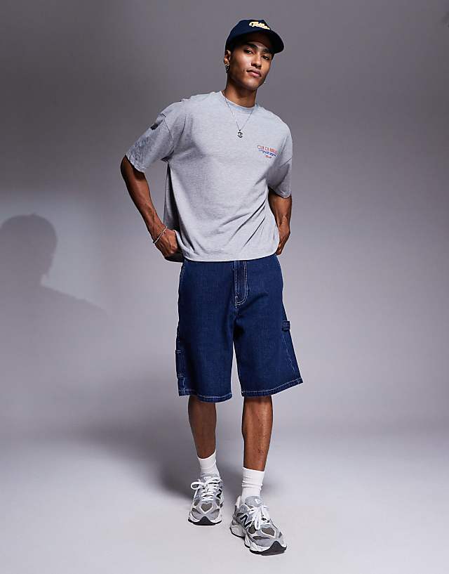 Asos ASOS DESIGN Boxy Oversized T-shirt With Summer Graphic In Grey Marl