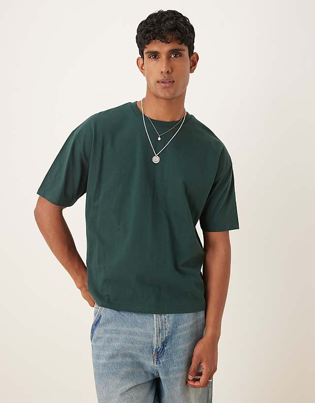Asos ASOS DESIGN Boxy Oversized T-shirt With Summer Graphic In Dark Green