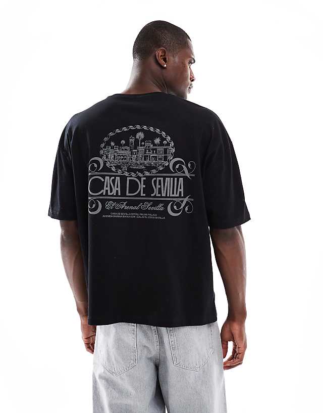 asos ASOS DESIGN boxy oversized t-shirt with summer graphic in black